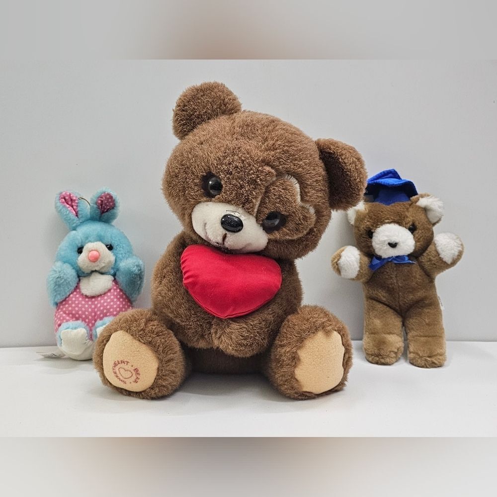 VTG 1984-90s Mix Lot Plush Animals Sweetheart Bear Graduation Bear Easter Rabit